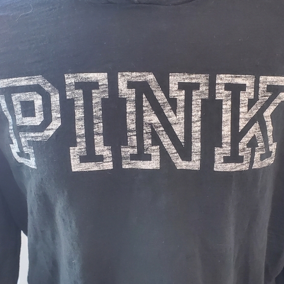 PINK VICTORIA'S SECRET BLACK LIGHTWEIGHT CROPPED HOODIE SWEATSHIRT WOMEN XS - Picture 2 of 13